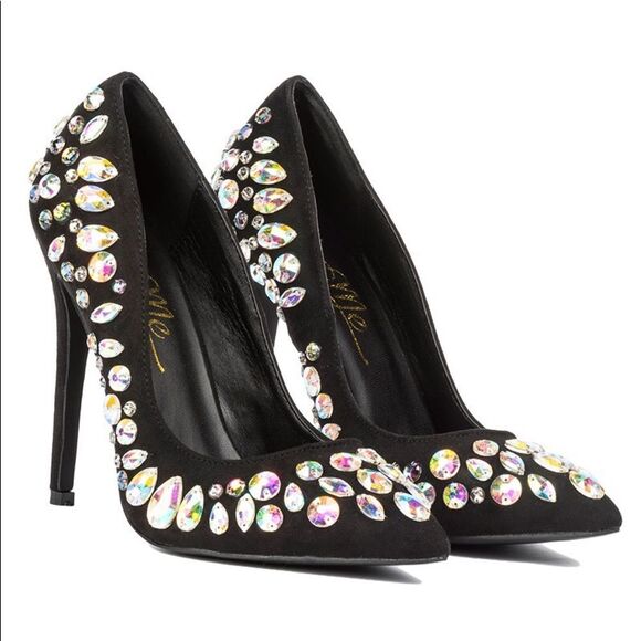 Black multi gem stone covered pump - Picture 4 of 8